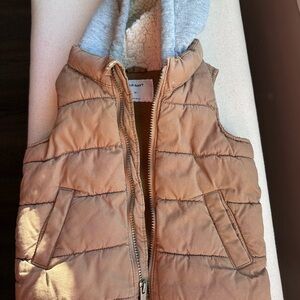 Old Navy Tan Quilted Puffer Vest with Gray Hood